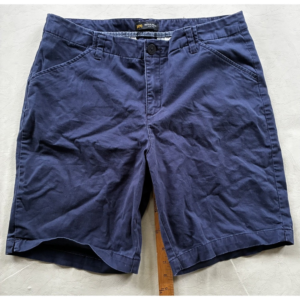 Lee Shorts Women Size 14 Navy Blue Chino Casual Stretch Regular Fit Mid Rise